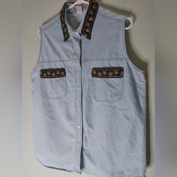 Vintage Country Legends floral collar denim buttondown shirt - Picture 1 of 5